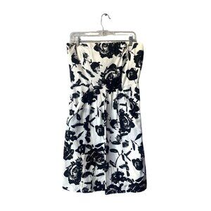 Ann Taylor Floral Summer White Black Sz 6 Silk Cocktail Strapless Mini Dress